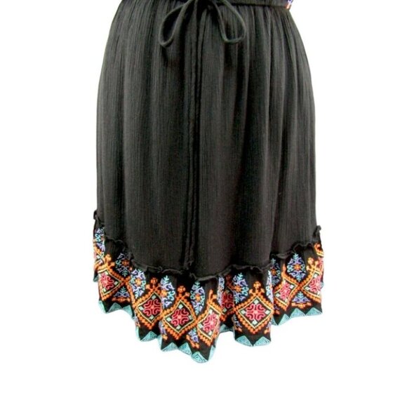 Savanna Jane Black Embroidered Halter Mini Dress Open Back Womens Size M Boho - Picture 4 of 11